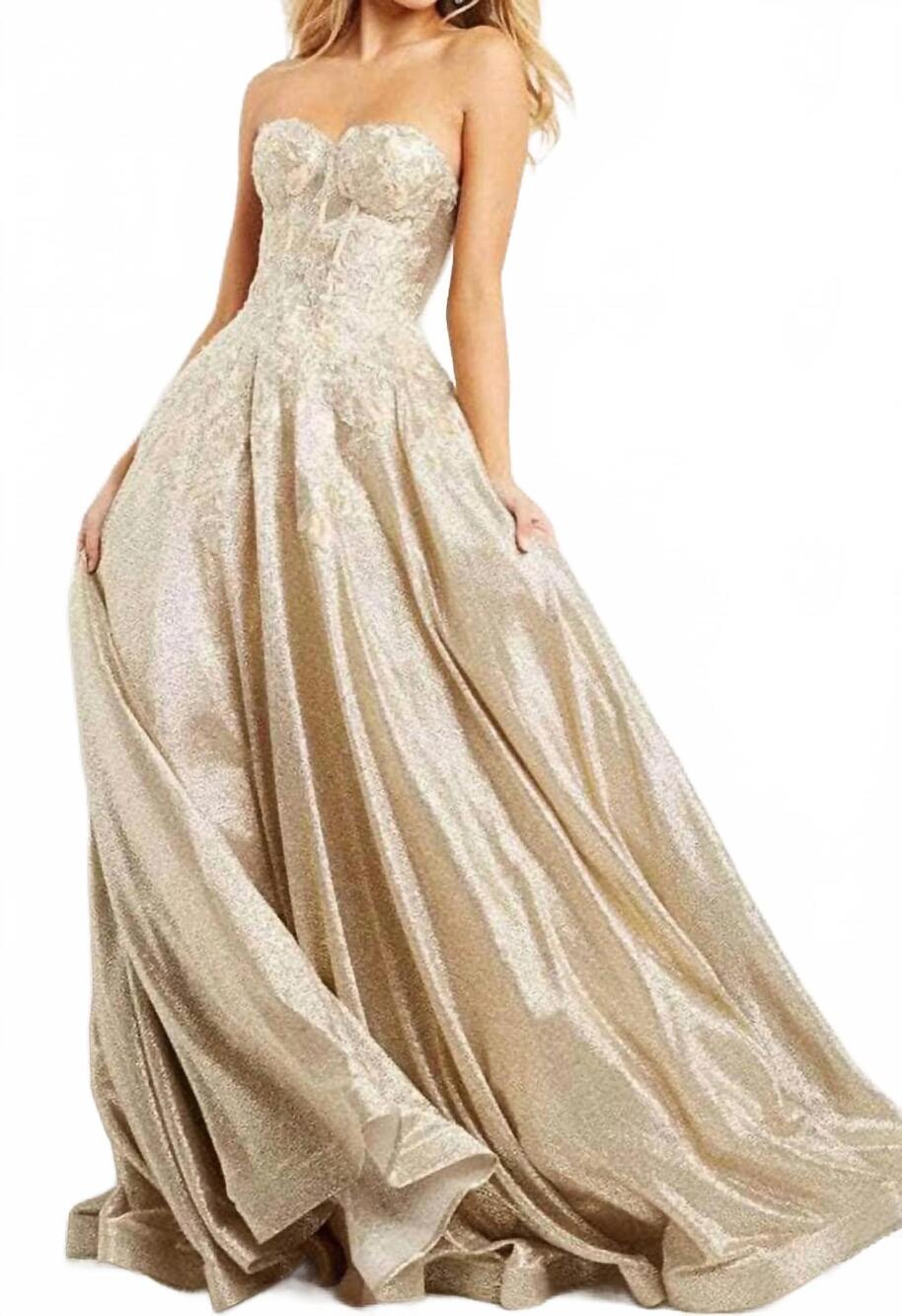 NEW JOVANI sweetheart strapless prom gown in gold - Picture 3 of 5